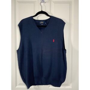 Polo Ralph Lauren Mens XXL Navy Blue Pima Cotton V-Neck Sweater Vest Red Pony